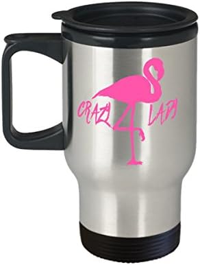 Crazy flamingo lady - пътна чаша с фламинго