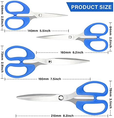 Комплект ножици EKCIRXT от 4 Универсални Остри ножици с висококачествени остриета от неръждаема стомана, Удобни дръжки, Ножици за бродерия