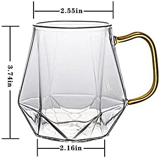 Комплект стъклени чаши кафе на AEFPOYMXU с дръжка, Кристално Чисти Чаши за кафе за горещо Еспресо, 2 опаковки, Безопасни за микровълнова печка чаши за кафе, стъклен компл