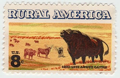 1973 Година, издаване на пощенска марка на САЩ Селски добитък Ангъс Америка, 8 цента