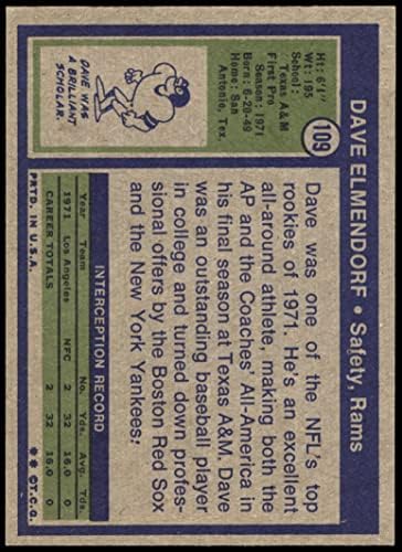 1972 Topps 109 Дейв Элмендорф Лос Анджелис Рэмс (Футболна карта) БИВШ Рэмс Тексас А&М