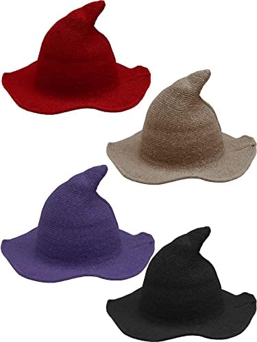 Haconba, 4 опаковки, шапка на вещица за Хелоуин, вълнени шапки на вещици за декор парти в чест на Хелоуин