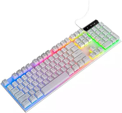QJJML Клавиатурата е Бяла, Ръчна Детска Клавиатура - Многоцветен Жичен Програмируема клавиатура с led подсветка RGB за Геймъри