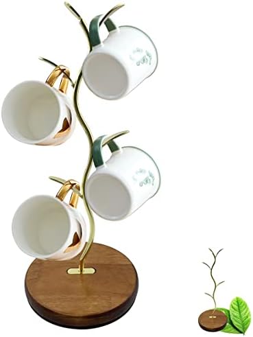 Държач за чаши PROFECTUS, Поставка за чаши с 16-инчов дървена основа, Плот за съхранение на Чаени Чаши, Подходящи за декорация на кафе