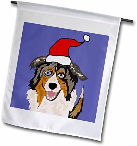 3dRose Сладко Забавно кученце австралийската овчарка в коледната шапка на Дядо Коледа - Знамена (fl_353830_2)
