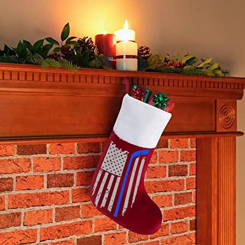 Реколта Хокей Червени Чорапи с Флага на САЩ, коледа, Коледни Празници Чорапи, Украса за Дома, Коледна Елха, Висящи Чорапи за Камината