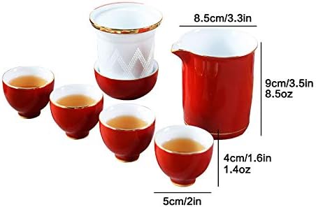 Керамични Чаена Чаша Ръчна изработка, Преносим Китайски Чайник за кунг-фу, Комплект за Пътуване, Подарък с Филтър (Червен)