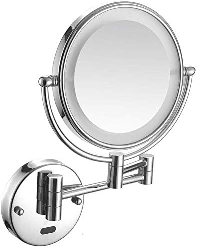 LIANXIAO - Огледало за гримиране в банята, Огледала за бръснене с подсветка и 5-кратно увеличение за хотела тоалетна масичка с две въртящи