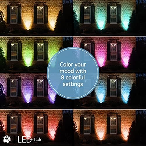 GE Lighting LED + Лампа за външни прожектори, които променят цвета, 9 цветови настройки, приложение или Wi-Fi не се изискват, дистанционно управление включено в комплекта, лам