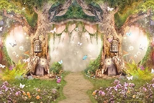 DASHAN Полиестер 7x5Ft Пролетта на Фона на Магически Градина Приказния Свят на Трева Пеперуда Страна на Чудесата Фон за Деца Момиче Детски