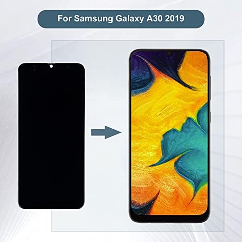 Нов Супер OLED екран, Съвместим с Samsung Galaxy A30 2019, LCD дисплей със сензорен екран в събирането + инструменти (черен)