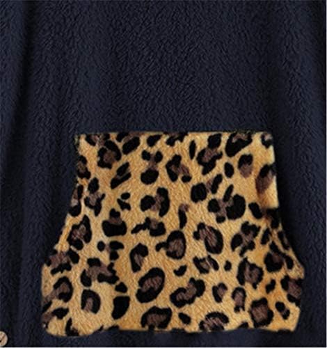 Дамски блузи Andongnywel, Леопардовая Туника с дълъг ръкав, Леопардовый Пуловер, Hoody с качулка, Плюшен Hoody с принтом (Черна, Голяма)