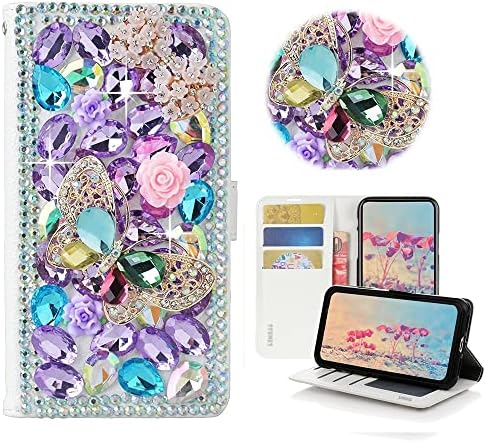 Калъф за телефон STENES Bling Wallet е Съвместим с Samsung Galaxy S23 Ultra Case - Стилен - 3D Пеперуда, ръчно изработени с лък и цветя,