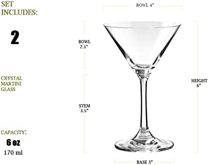 Комплект чаши за мартини BothEarn обем 2,6 унции (170 мл) от кристално чиста бар прибори на крака - подходящи за парти в чест на годишнина от сватбата