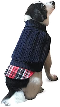 Модерен пуловер за домашни любимци /Без ръкави, Вязаный за кучета / Тъмно син / Големият