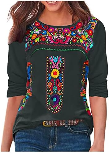 Пуловер с дълъг ръкав Женски Етнически Плюс Размера на Сватбен Зимата Тънък Топ Графичен Топло Оборудвана Пуловер С Кръгло Деколте За