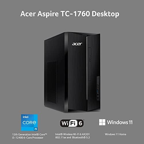 Acer 2023 най-Новият настолен КОМПЮТЪР Aspire TC-1760 Intel 12-то поколение 6-ядрен i5-12400 32 GB DDR4 1 TB NVMe Intel SSD UHD Graphics,
