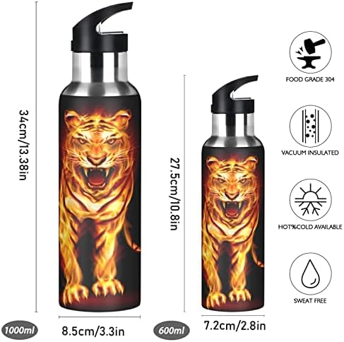 Бутилка за Вода ALAZA Fire Tiger със Сламен Капак, Термос от Неръждаема Стомана С Вакуумна Изолация, Бутилка За Вода 32 грама