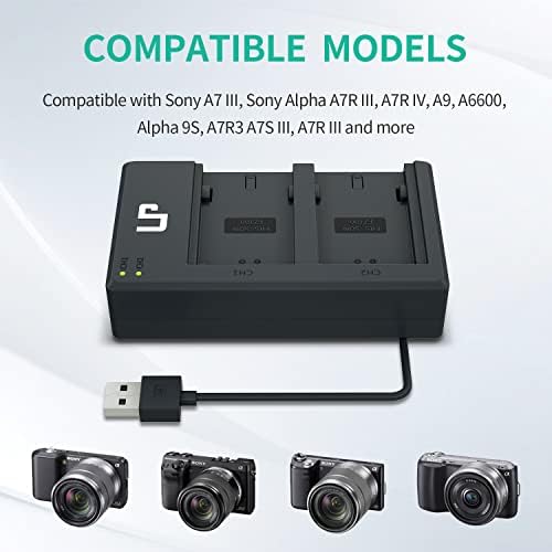 Зарядно устройство за NP-FZ100, двойно зарядно устройство LP за NP FZ100 с вграден USB кабел, съвместим с камери Sony A9 A9R A9S A9II