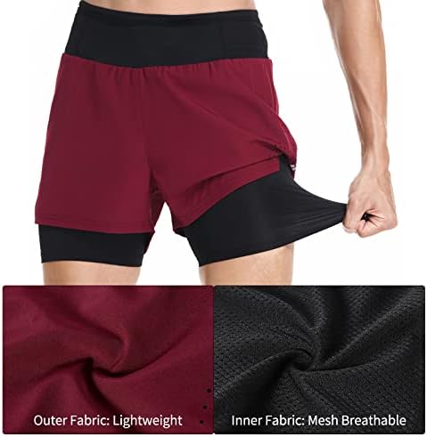 Мъжки шорти за бягане ARSUXEO 2 в 1 с джобове за тренировки във фитнеса, Спортни къси панталони
