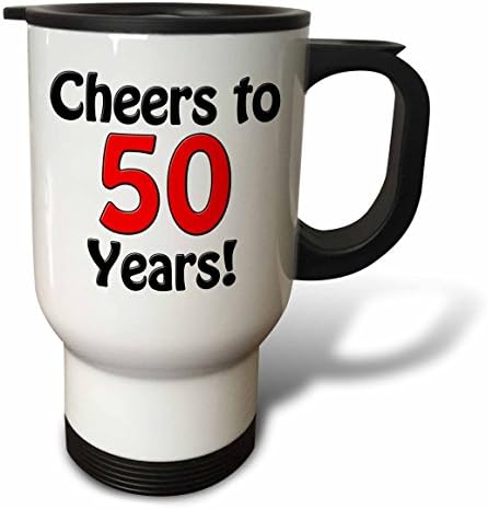 3dRose Наздраве to 50 Years Червена Пътна чаша от Неръждаема Стомана, 14 грама, Бяла