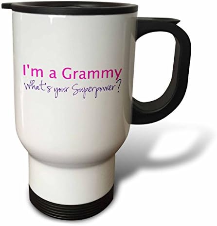 3dRose Im a Grammy Whats Your Superpower Розова Чаша за пътуване Забавен подарък за баби, 14 Грама, Неръждаема стомана