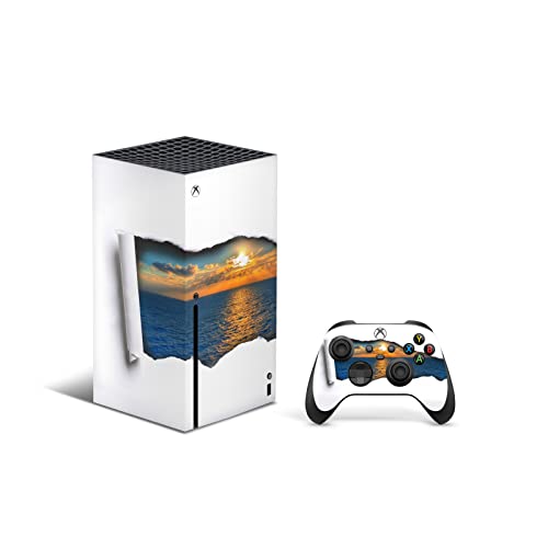 ZOOMHITSKINS, който е съвместим за Xbox Series X Кожа, Корица Series X Skin, Океан, Спокоен пейзаж, Залез, Издръжлив и лесен, винил 3