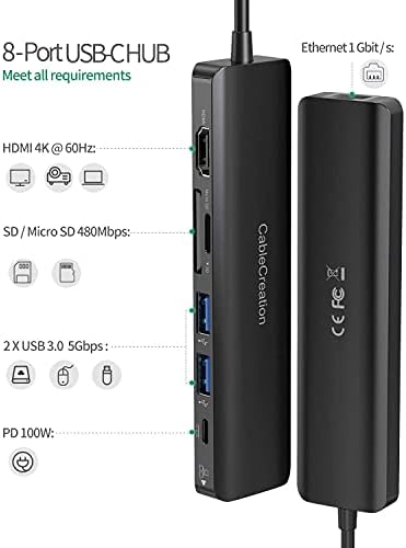 USB C Hub 4K 60Hz, кабелен концентратор 7-в-1 USB-C, комплект Многопортовых адаптери с 8K 48 gbps, Високата кабел HDMI 6,6 фута, 4K 120