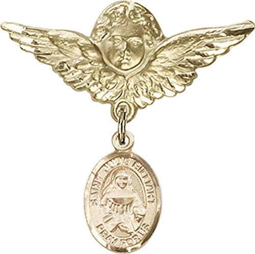 Детски икона Jewels Мания за талисман на St. Джули Billiart и пин Ангел с крила | Детски иконата със златен пълнеж с талисман St. Джули